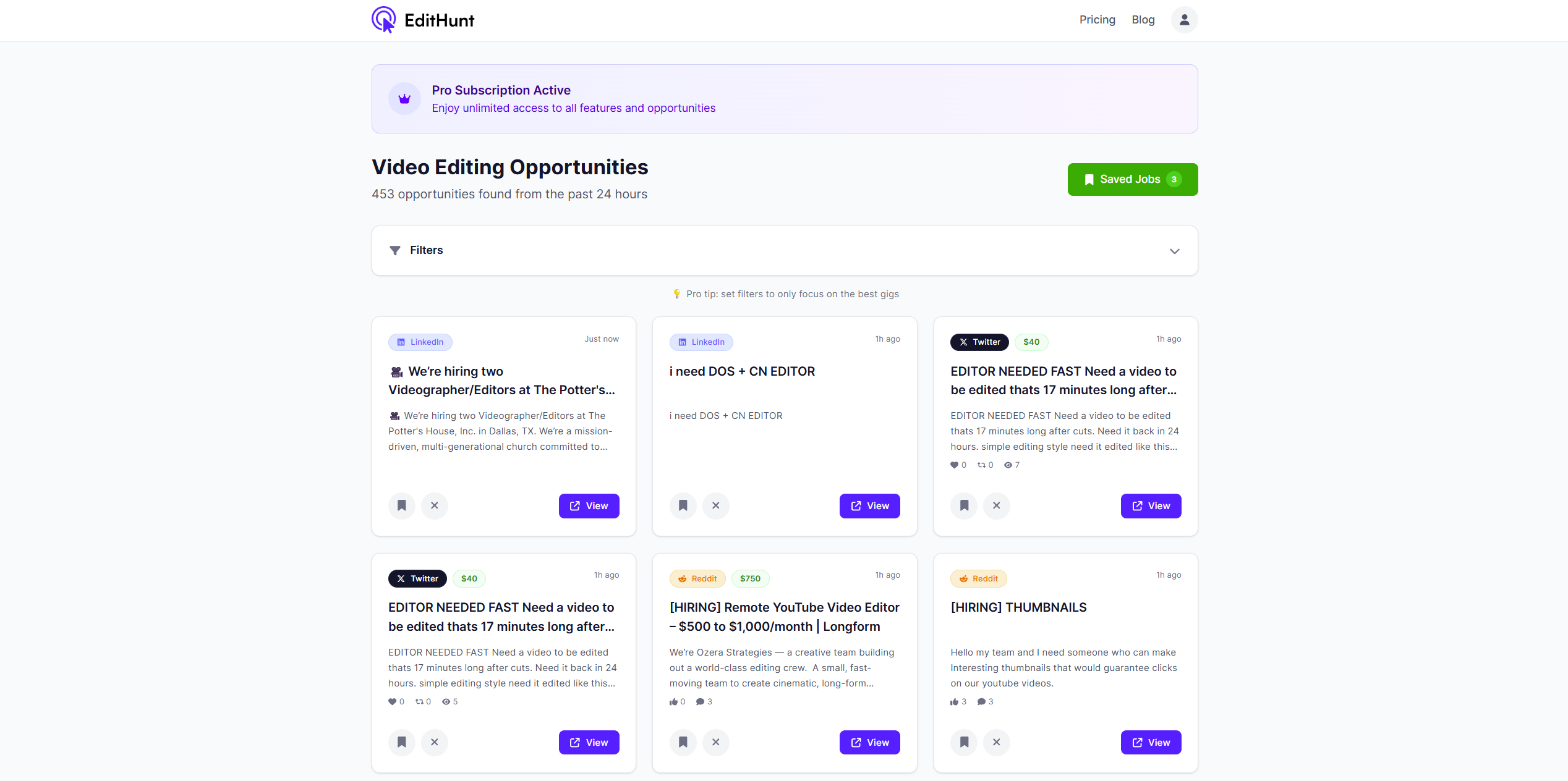 EditHunt Dashboard